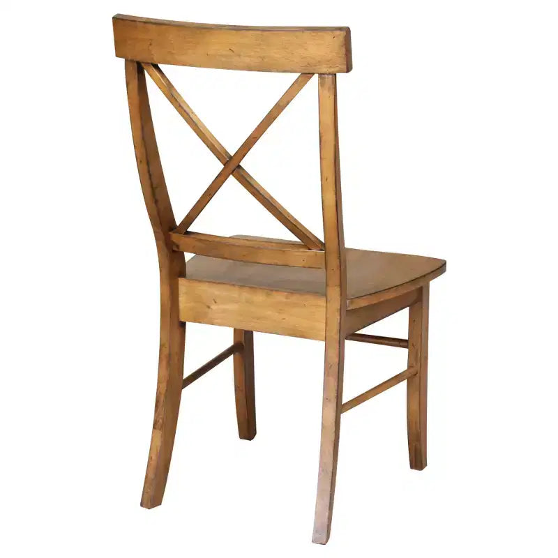 International Concepts Set of 2 X Back Chairs with Solid Wood Seat Pecan: Hardwood Frame, Spot Clean
