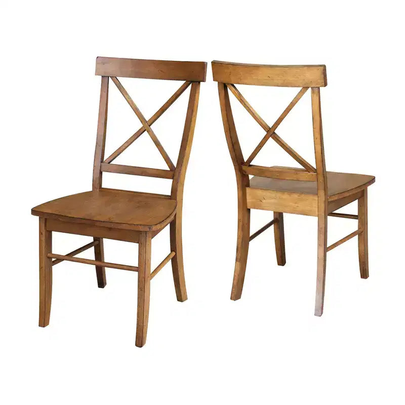 International Concepts Set of 2 X Back Chairs with Solid Wood Seat Pecan: Hardwood Frame, Spot Clean