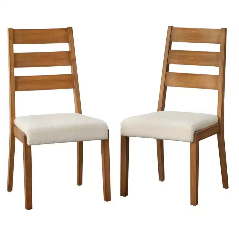 Lifestorey Set of 2 Palmer Farmhouse Ladder Back Dining Chair Off White/Antique Oak