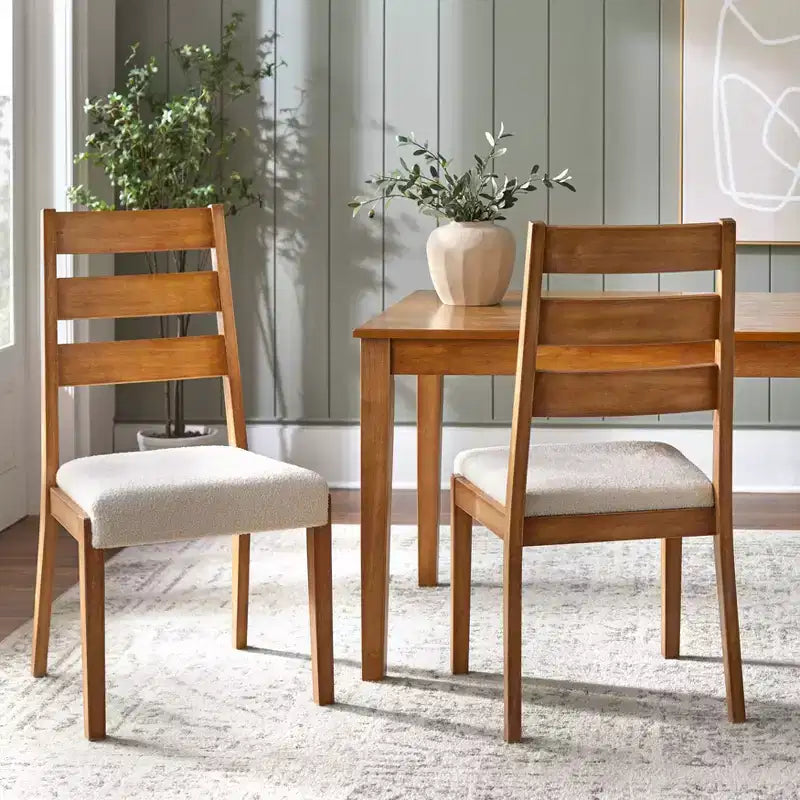 Lifestorey Set of 2 Palmer Farmhouse Ladder Back Dining Chair Off White/Antique Oak