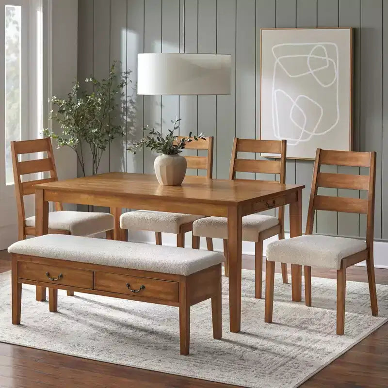 Lifestorey Set of 2 Palmer Farmhouse Ladder Back Dining Chair Off White/Antique Oak