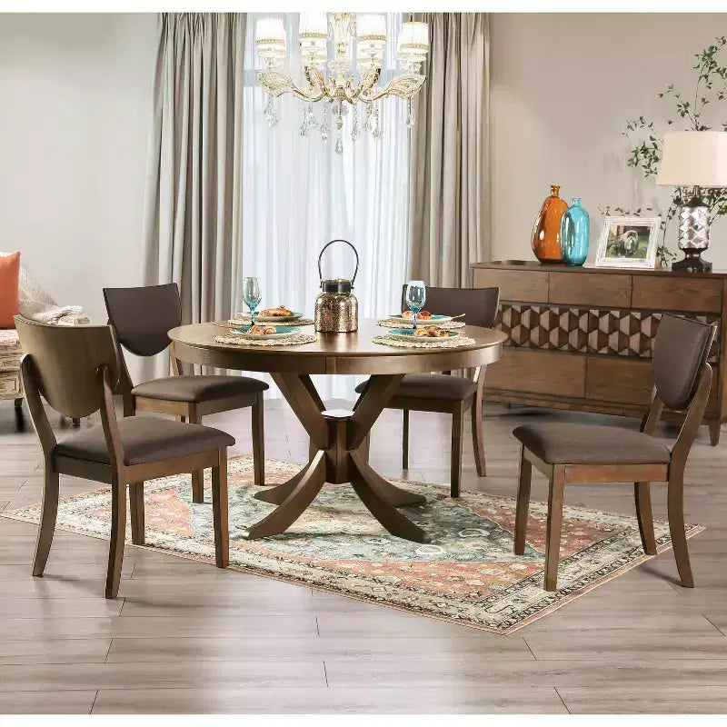 24/7 Shop At Home Set of 2 Raven Padded Seat Side Chair Walnut: Curved Backrest, Transitional Design