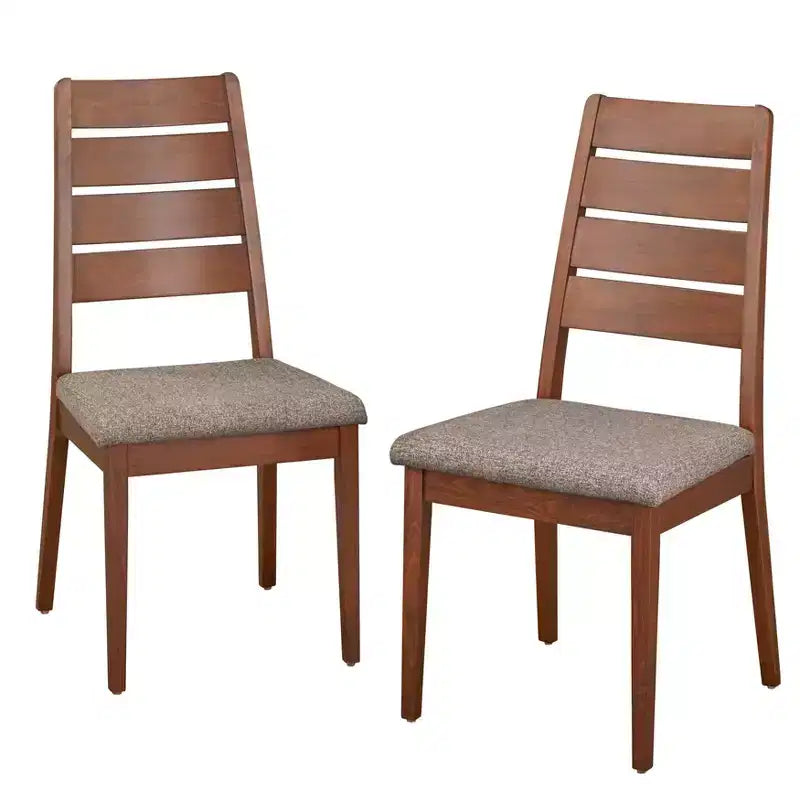 Lifestorey Set of 2 Malton Dining Chair Walnut: Beech Wood, Mid-Century Design, Gray Upholstery