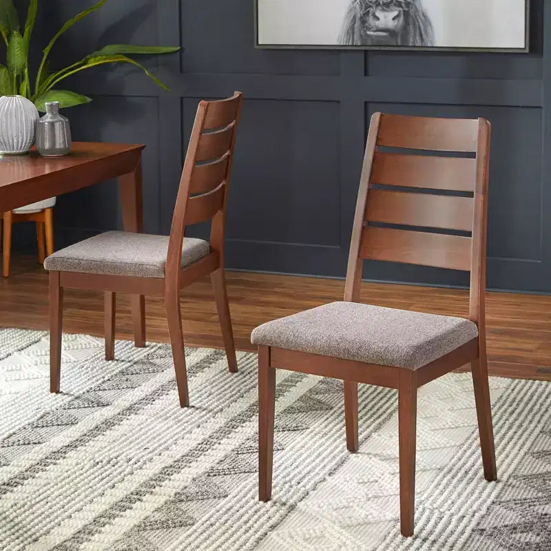 Lifestorey Set of 2 Malton Dining Chair Walnut: Beech Wood, Mid-Century Design, Gray Upholstery