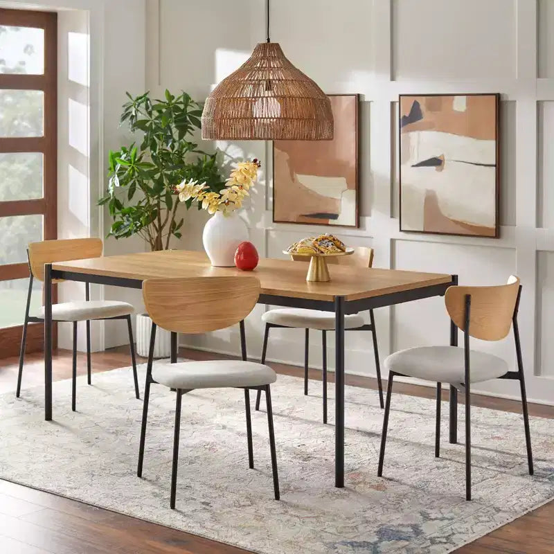 Lifestorey 5pc Jari Mid Century Modern Rectangular Dining Set Oak/Black