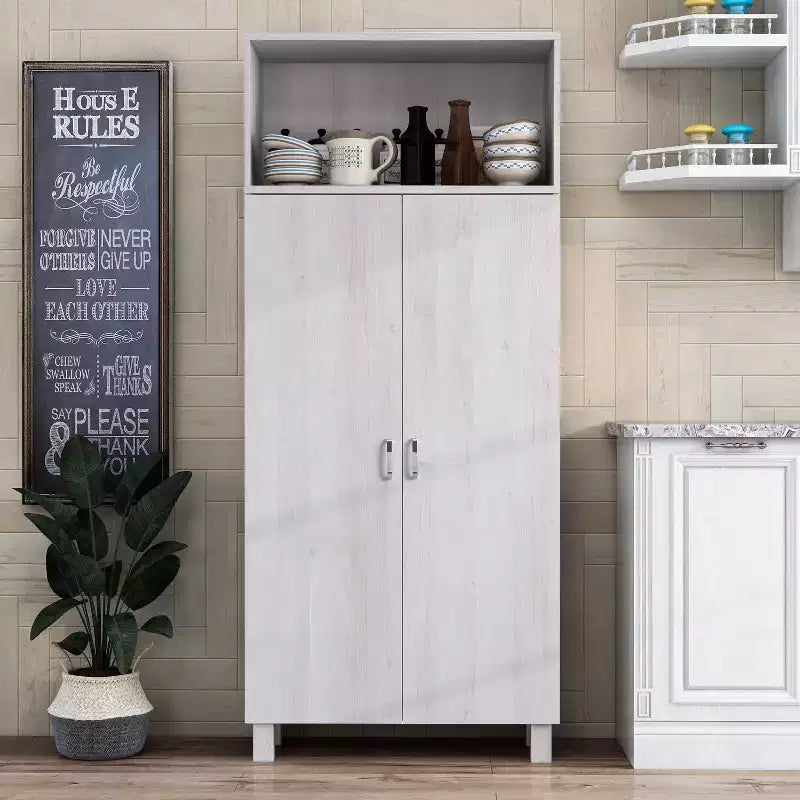 24/7 Shop At Home Maclay Double Door Pantry Cabinet White Oak