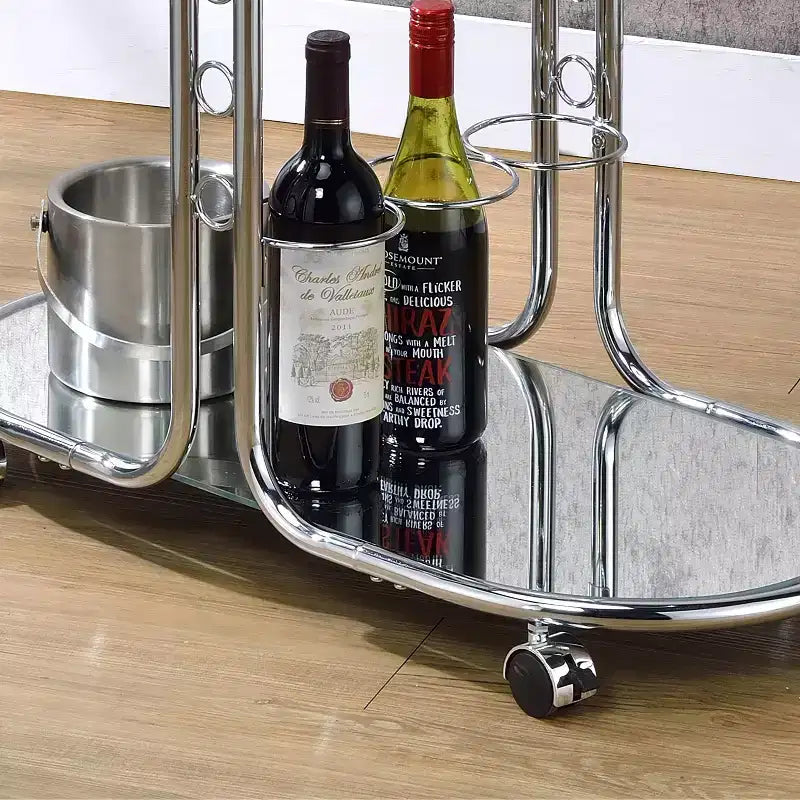 24/7 Shop At Home Kentrik Glass Top Serving Cart Chrome: Modern Tea Cart with Mirror Finish, Fixed Shelves