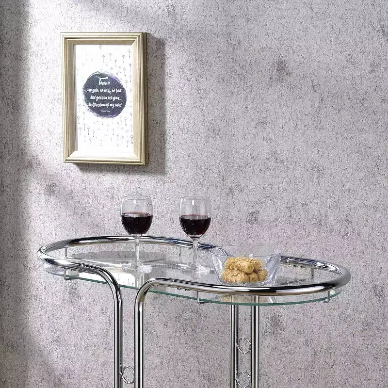 24/7 Shop At Home Kentrik Glass Top Serving Cart Chrome: Modern Tea Cart with Mirror Finish, Fixed Shelves