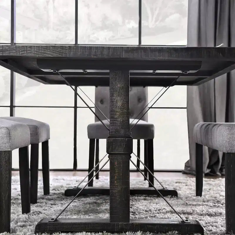 HOMES: Inside + Out 7pc Hepburn Dining Set Antique Black/Gray : Rectangle Table, 6 Upholstered Chairs