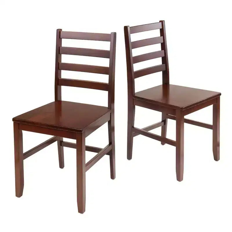 3pc Taylor Drop Leaf Dining Set with Ladder Back Chairs Walnut - Winsome: Solid Wood, Extendable, Drawer Storage