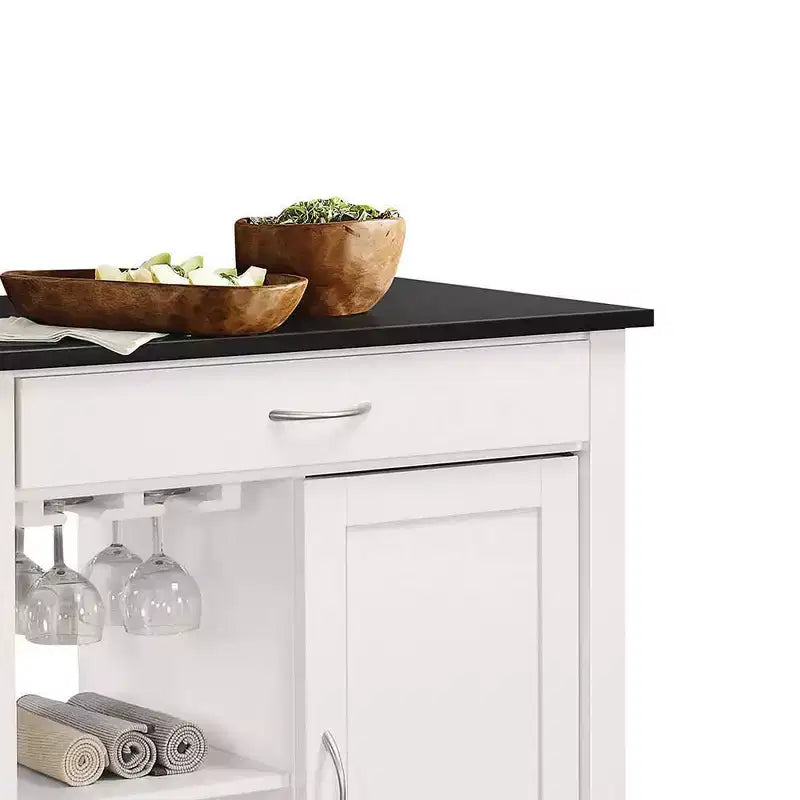 Ottawa Kitchen Cart Black/White - Acme Furniture: Wheeled Bar with Storage, Glass Rack, Rubberwood