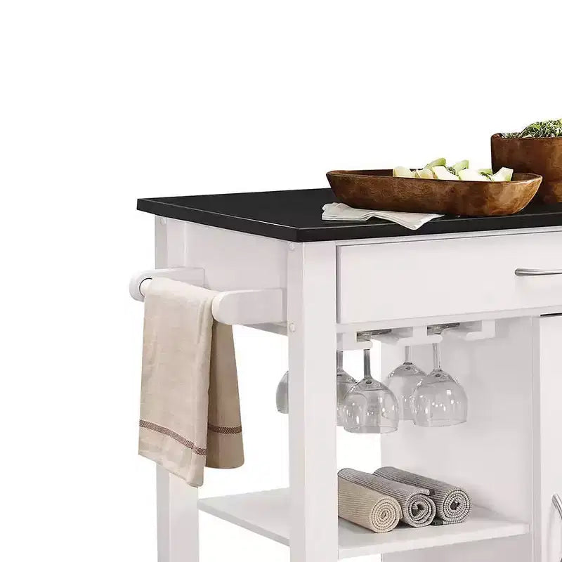 Ottawa Kitchen Cart Black/White - Acme Furniture: Wheeled Bar with Storage, Glass Rack, Rubberwood