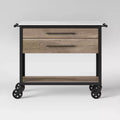 Derry Stone Top Mixed Material Kitchen Island Brown - Threshold™: Solid Hardwood, Storage, Wheels