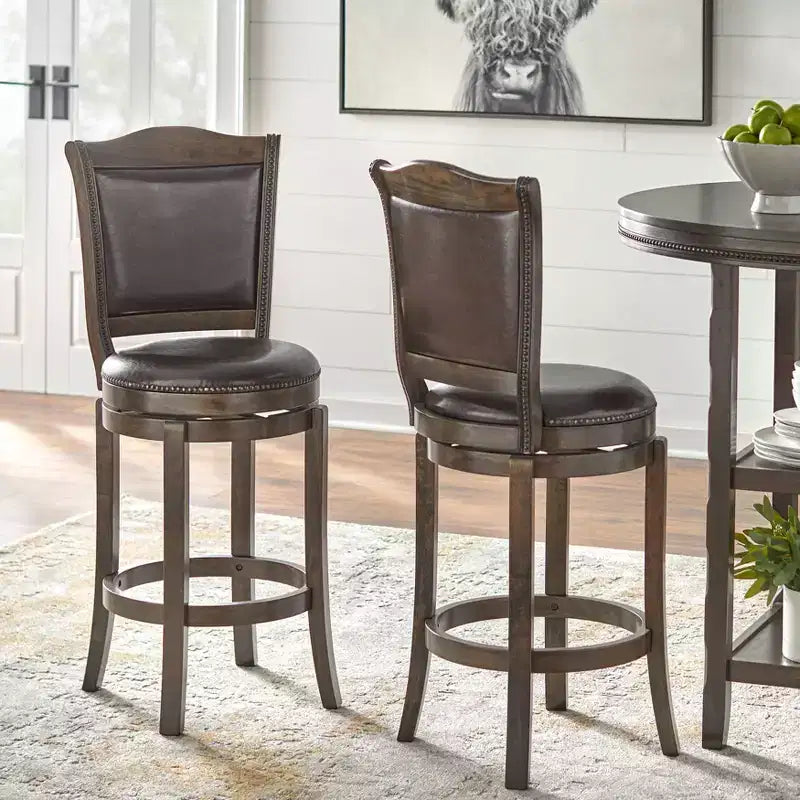 Buylateral 5pc Adam 42" Round Pub Dining Set with Bar Height Swivel Bar Stools Brown: Upholstered Stools, Rubberwood Frame