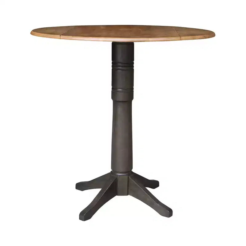 42" Alexandra Round Top Dual Drop Leaf Bar Height Pedestal Dining Table Hickory/Washed Coal - International Concepts