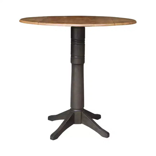 42" Alexandra Round Top Dual Drop Leaf Bar Height Pedestal Dining Table Hickory/Washed Coal - International Concepts