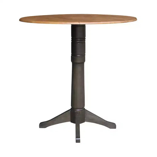Table de salle à manger Alexandra à plateau rond double rabattable, hauteur bar, sur pied 42" Noyer américain/Gris charbon lavé - International Concepts