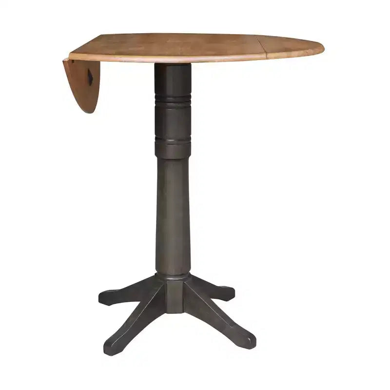 42" Alexandra Round Top Dual Drop Leaf Bar Height Pedestal Dining Table Hickory/Washed Coal - International Concepts