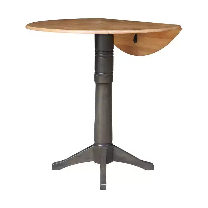 42" Alexandra Round Top Dual Drop Leaf Bar Height Pedestal Dining Table Hickory/Washed Coal - International Concepts