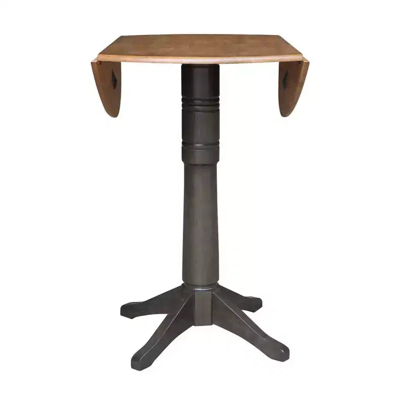 42" Alexandra Round Top Dual Drop Leaf Bar Height Pedestal Dining Table Hickory/Washed Coal - International Concepts