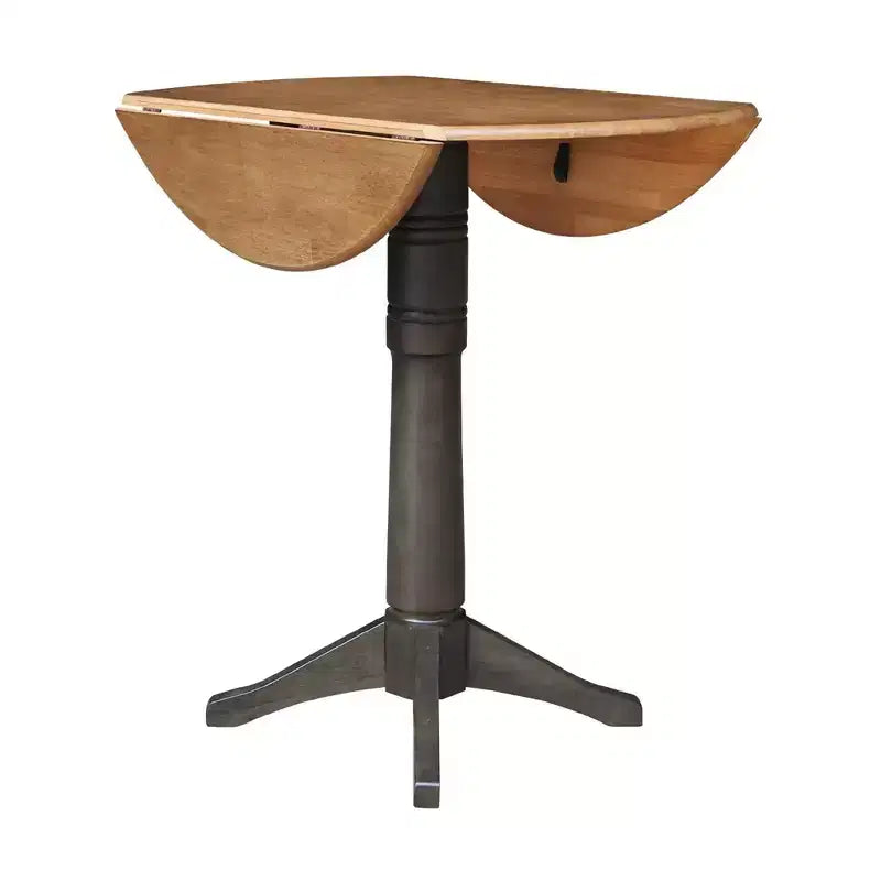 42" Alexandra Round Top Dual Drop Leaf Bar Height Pedestal Dining Table Hickory/Washed Coal - International Concepts