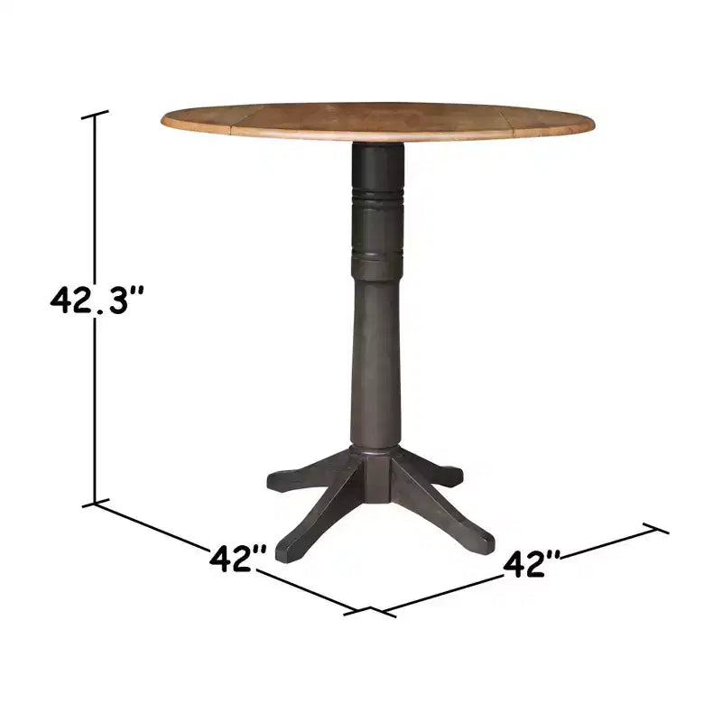 42" Alexandra Round Top Dual Drop Leaf Bar Height Pedestal Dining Table Hickory/Washed Coal - International Concepts