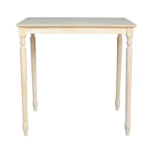 Table en bois massif de 30 po x 42 po, hauteur bar, avec pieds tournés, non finie - International Concepts