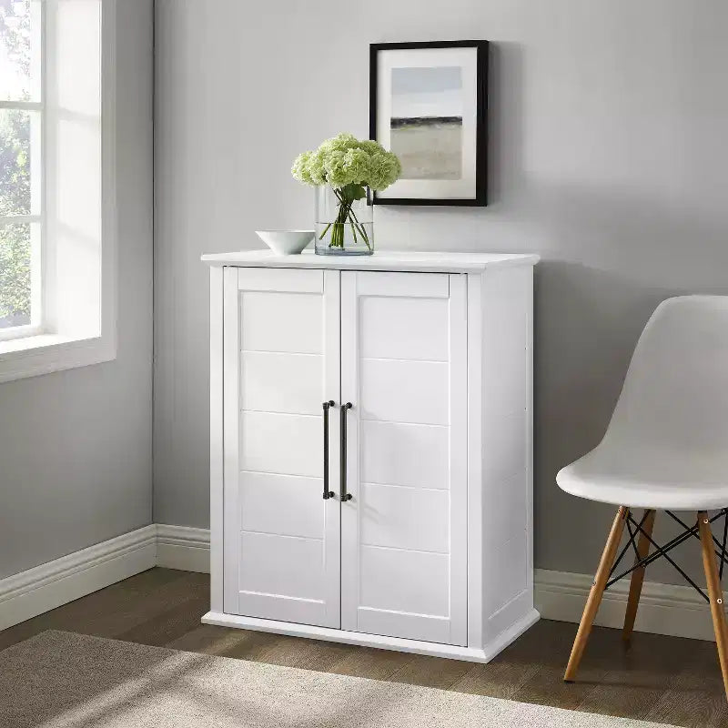Bartlett Stackable Storage Pantry White - Crosley: Coastal Style, 3 Adjustable Shelves, MDF Wood Veneer, Anti-Tip Hardware