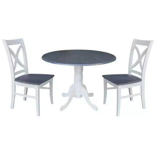 42" Lillith Dual Drop Leaf Dining Table with 2 X-Back Chairs White/Heather Gray - International Concepts