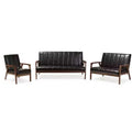 3pc Nikko Mid-Century Modern Scandinavian Faux Leather Seating Set - Baxton Studio