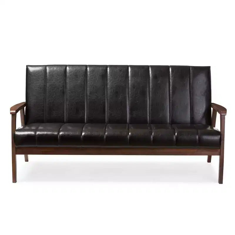 3pc Nikko Mid-Century Modern Scandinavian Faux Leather Seating Set - Baxton Studio