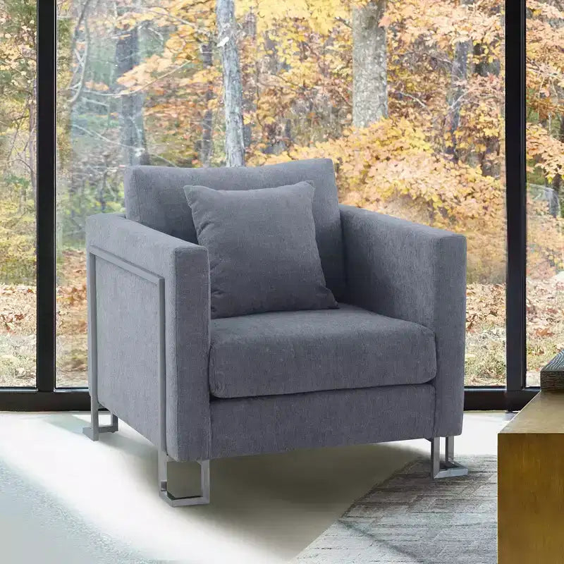 Heritage Fabric Upholstered Accent Chair: Armen Living, Sturdy Frame, Metal Legs, Includes Toss Pillow