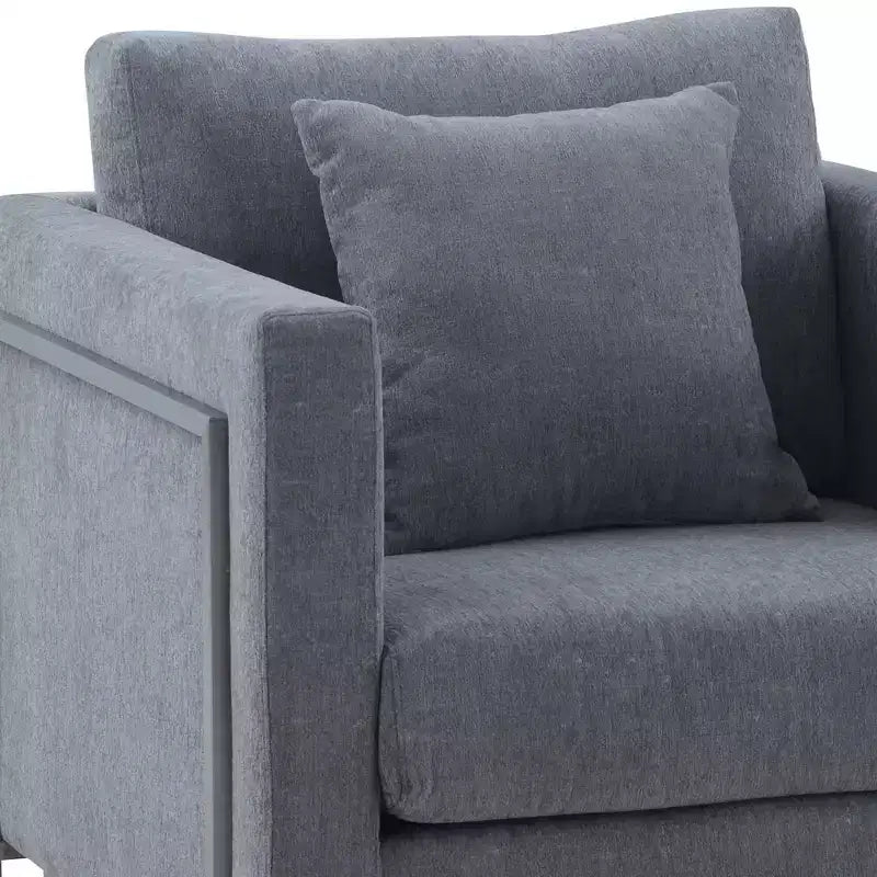 Heritage Fabric Upholstered Accent Chair: Armen Living, Sturdy Frame, Metal Legs, Includes Toss Pillow