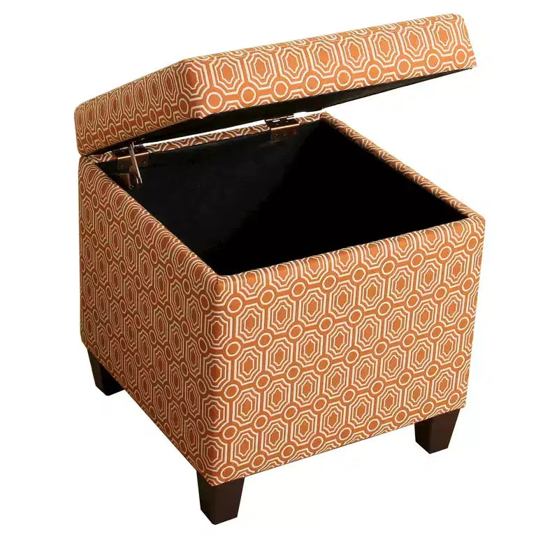 Sunshine Storage Cube Ottoman - Orange - HomePop: Upholstered Footstool, Wood Legs, No Assembly Required