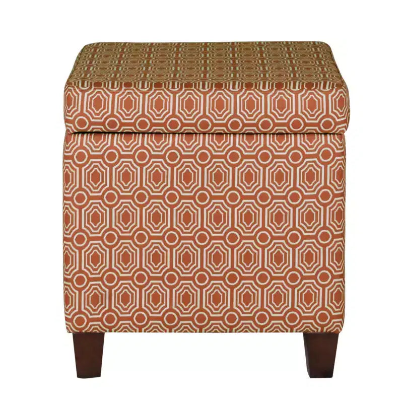 Sunshine Storage Cube Ottoman - Orange - HomePop: Upholstered Footstool, Wood Legs, No Assembly Required