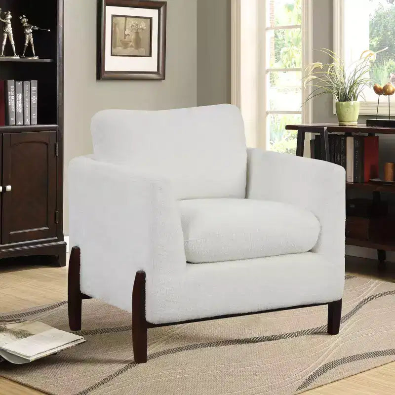 Ralston Accent Chair Cream: Lifestyle Solutions, Upholstered, Walnut Finish Legs, High-Density Foam