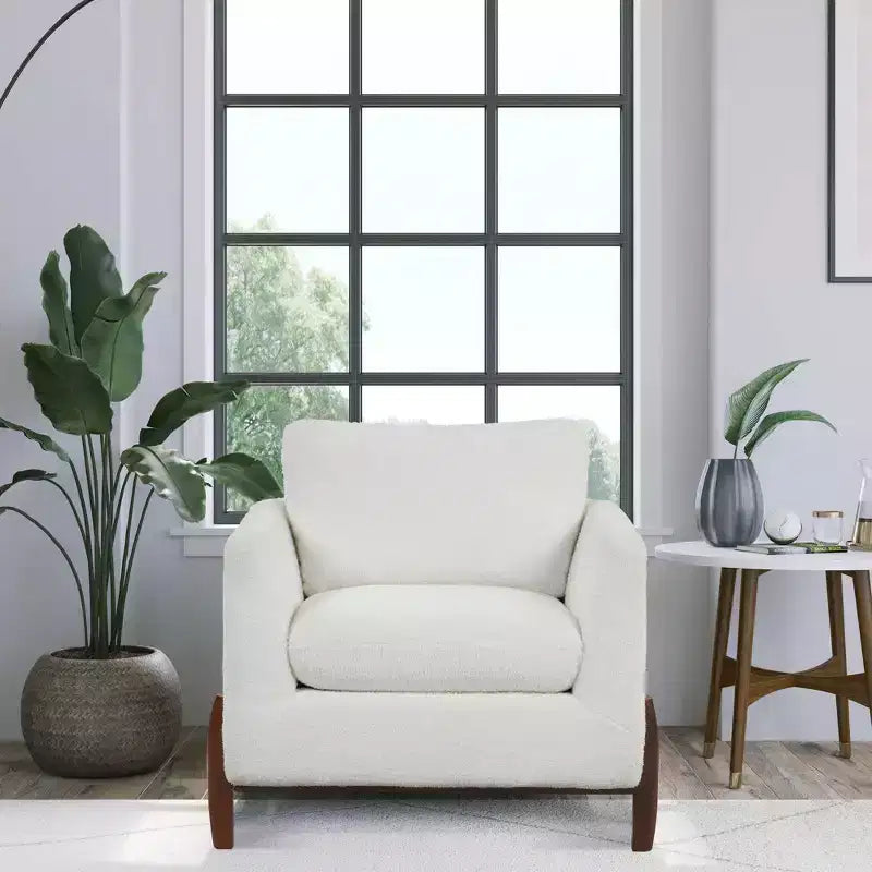 Ralston Accent Chair Cream: Lifestyle Solutions, Upholstered, Walnut Finish Legs, High-Density Foam