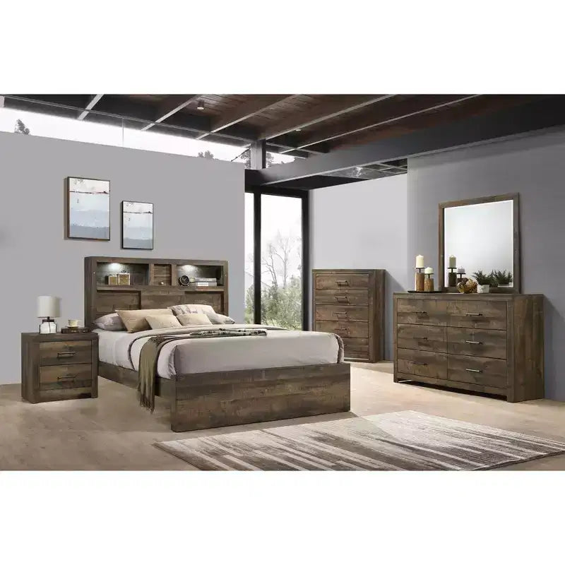 Beckett 5 Drawer Chest Walnut - Picket House Furnishings: Vertical Storage, Bronze Hardware, MDF Composite