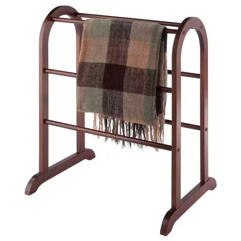 Eleanor Quilt Rack - Antique Walnut - Winsome: Hardwood Stand for Linen & Comforter Storage
