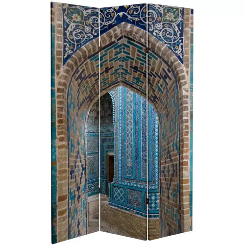 Paravent en toile à double face motifs « Heavenly Archways » bleu/beige de 15,2 cm – Meubles orientaux : Léger, aucun assemblage requis