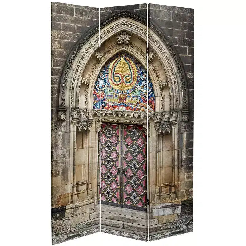 6" Double Sided Heavenly Archways Canvas Room Divider Blue/Beige - Oriental Furniture: Lightweight, No Assembly Required