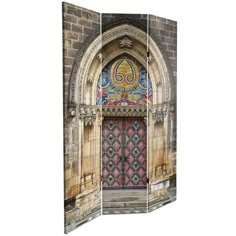 6" Double Sided Heavenly Archways Canvas Room Divider Blue/Beige - Oriental Furniture: Lightweight, No Assembly Required