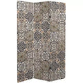 6" Double Sided Victorian Tile Canvas Room Divider Beige - Oriental Furniture: High Resolution, No Assembly Required