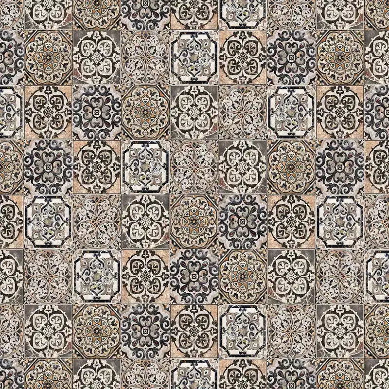 6" Double Sided Victorian Tile Canvas Room Divider Beige - Oriental Furniture: High Resolution, No Assembly Required