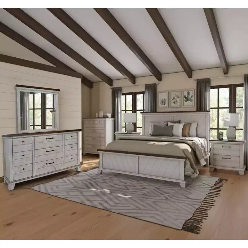 Bear Creek Dresser and Mirror Rustic Ivory/Honey - Steve Silver Co.
