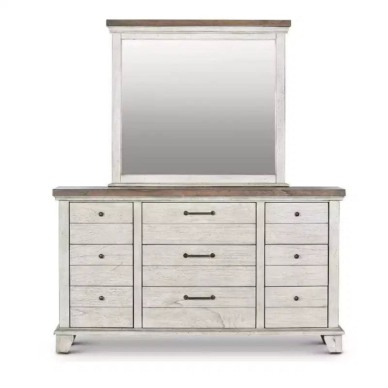 Bear Creek Dresser and Mirror Rustic Ivory/Honey - Steve Silver Co.