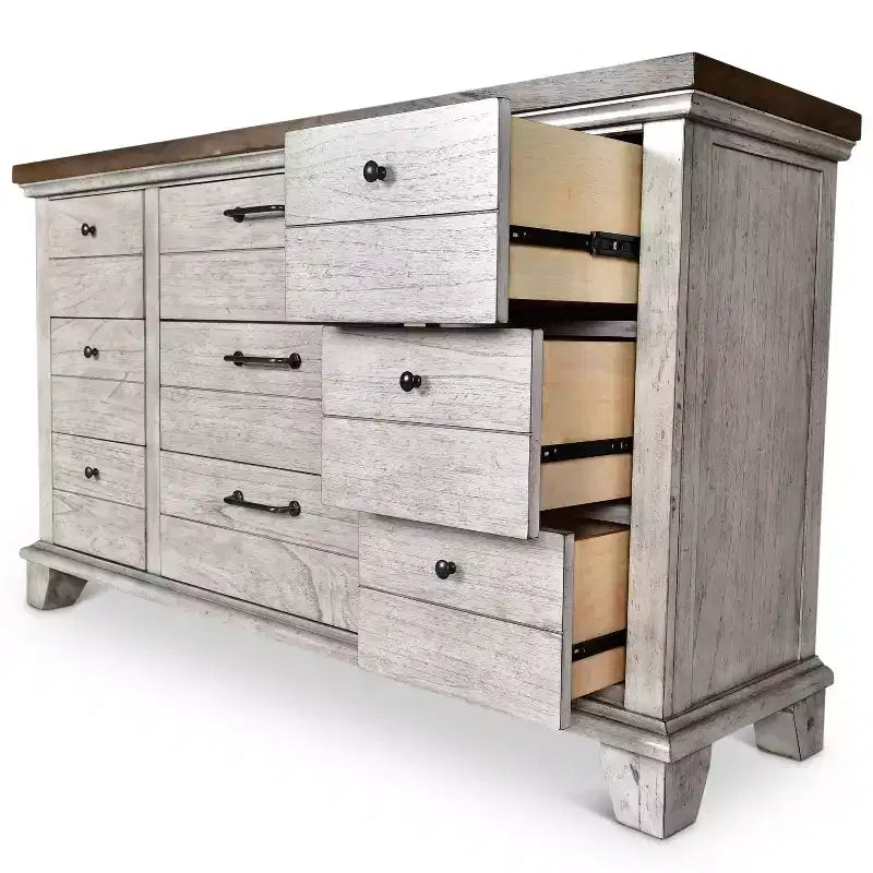 Bear Creek Dresser and Mirror Rustic Ivory/Honey - Steve Silver Co.
