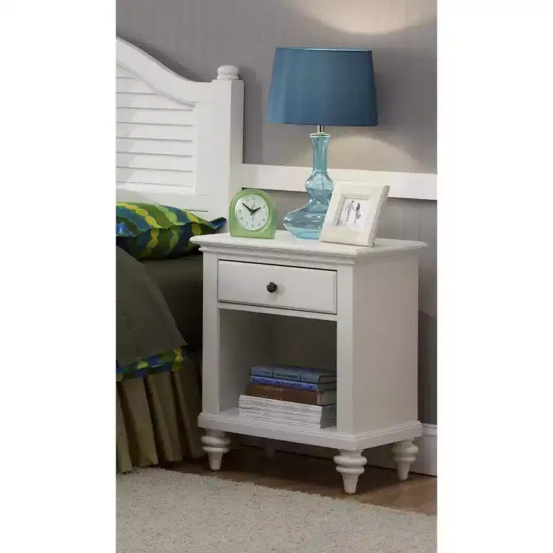 Home Styles Home Bermuda Nightstand White/Espresso: Mahogany Frame, Brass Hardware, Storage Shelf