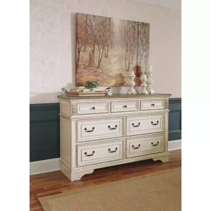 Realyn Dresser Chipped White - Signature Design by Ashley: 7-Drawer Storage, Wood Composite Frame, Bedroom Furniture