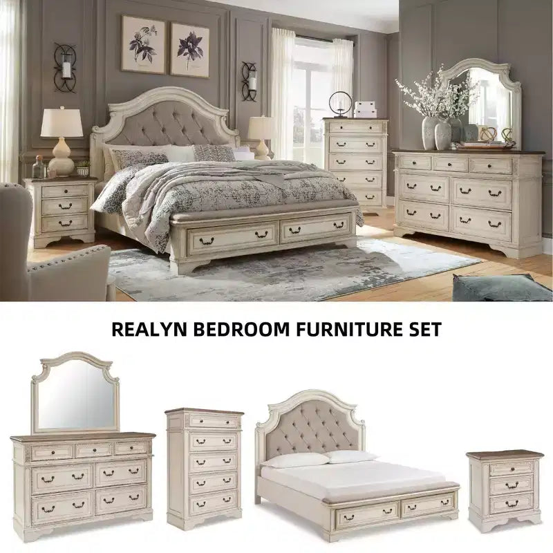 Realyn Dresser Chipped White - Signature Design by Ashley: 7-Drawer Storage, Wood Composite Frame, Bedroom Furniture